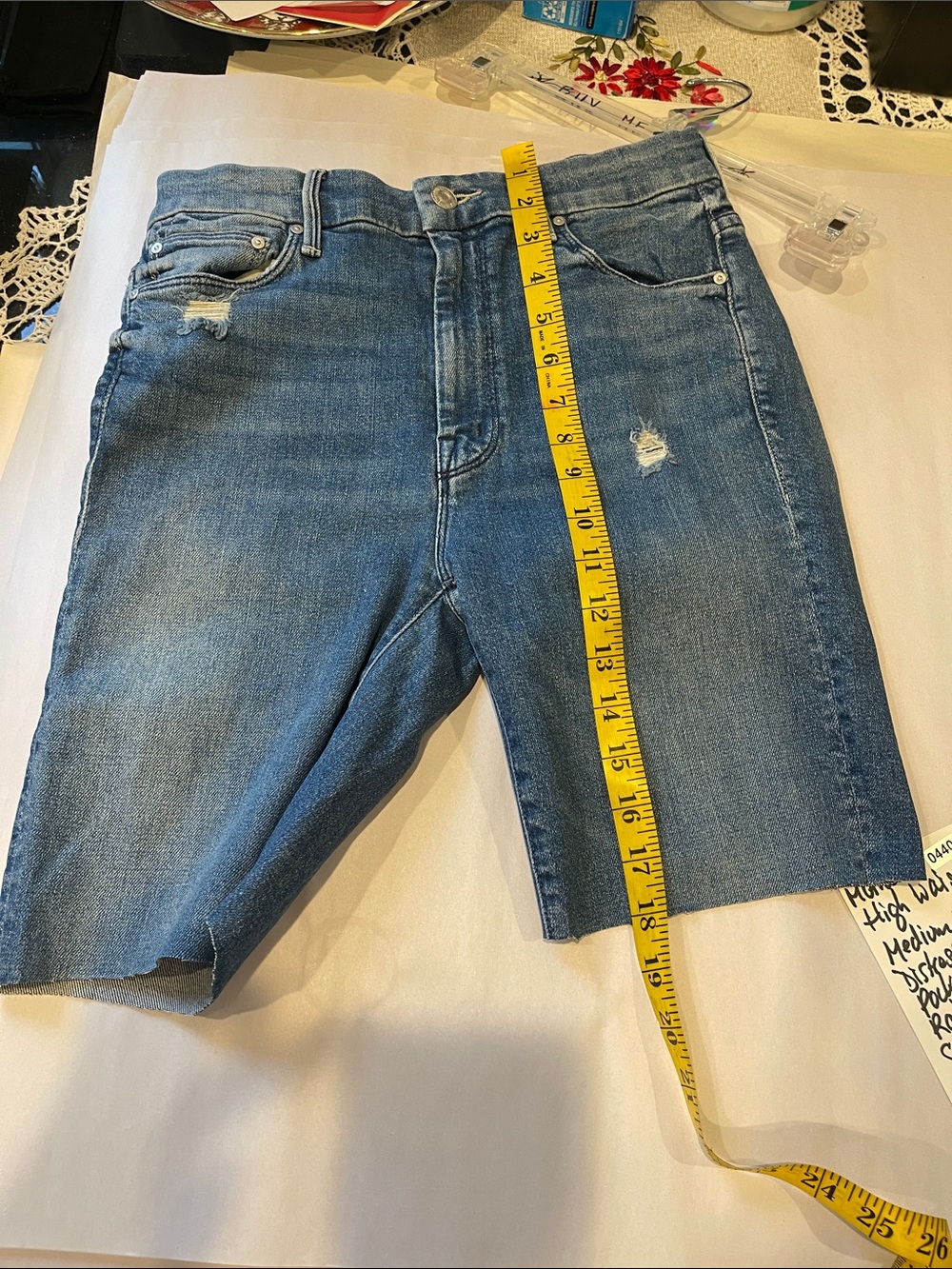 MOTHER Distressed Blue Denim Jean Shorts | Size 27 Rainbow Learning to Hula Wash - Picture 12 of 13